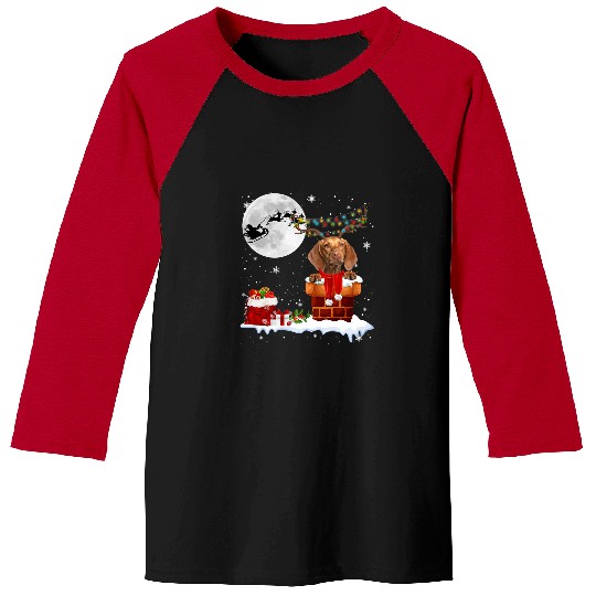Dog Vizsla Chimney Ugly Christmas Lights xmass Pajamas Baseball Tees