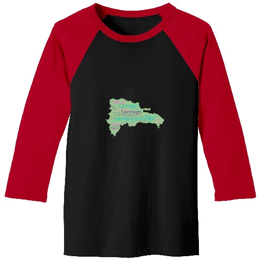 Dominican Republic Word Art With Cities Baseball Tees