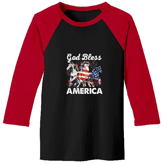 Christian Independence Day God Bless America Patriotic Horse Lover Christ Baseball Tees