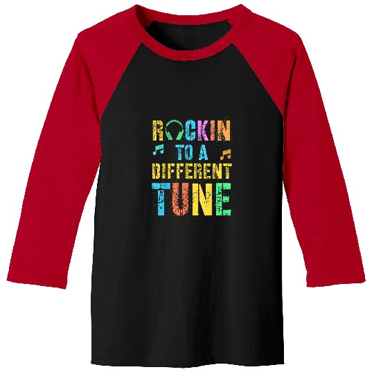 Autism Awareness ROCKIN TO DIFFERENT TUNE Mom Dad Teacher Baseball Tees