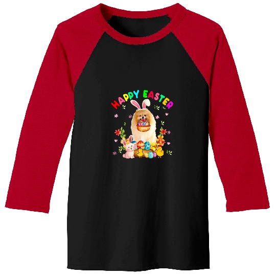 Dog Pomeranian Happy Easter Funny Easter Day Pomeranian Bunny Eggs Lover Baseball Tees