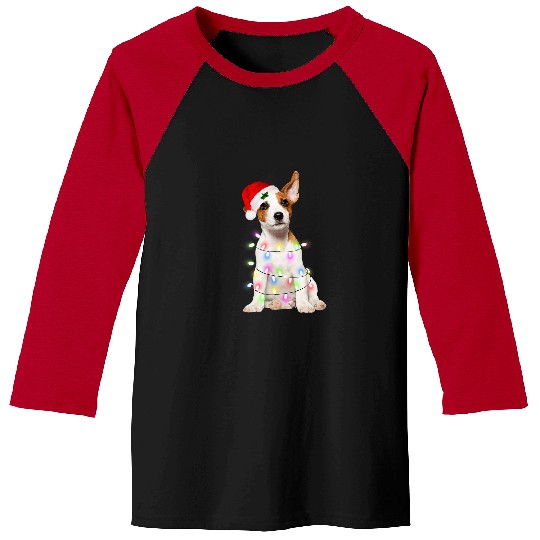Dog Jack Russell Santa Christmas Tree Lights xmass Boys Dog92 Baseball Tees