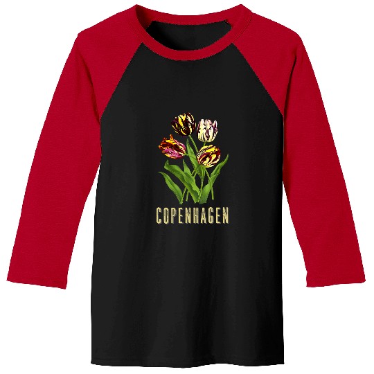 Copenhagen Denmark Botanical Tulip Flower Womens Gardener Baseball Tees
