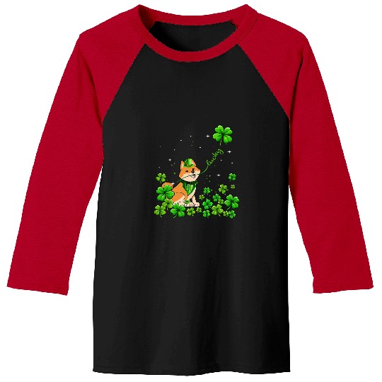 Dog Shiba Inu Irish Green Shamrock Clover St Patricks Baseball Tees
