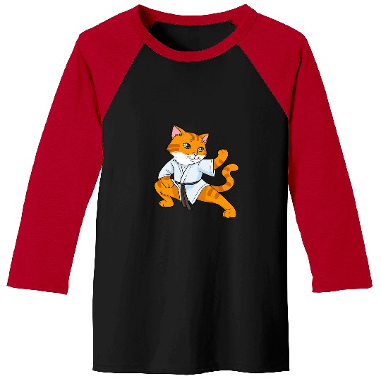 Cool looking cat doing kungfu fight sport illustration Baseball Tees