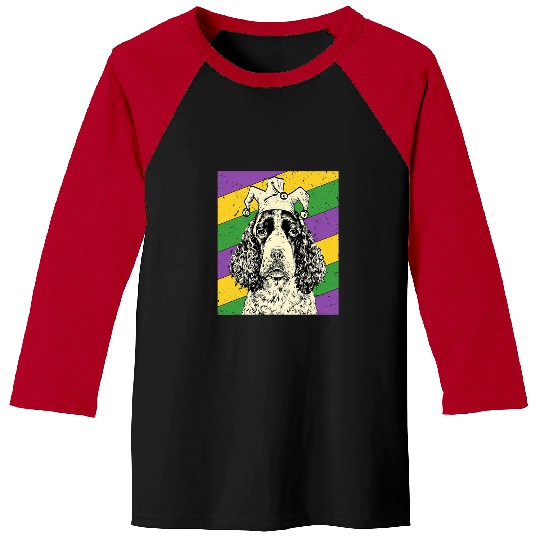 English Springer Spaniel Jester Funny Mardi Gras Dog Mom Dad Baseball Tees