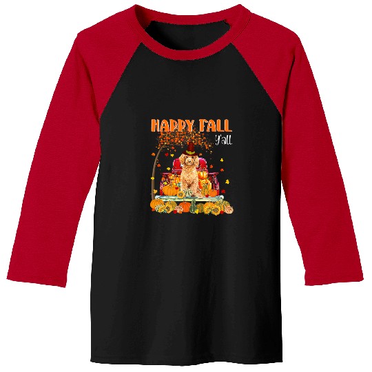 Poodles Autumn Fall Pumpkin Truck Mappe Thanksgiving287 Poodle dog Baseball Tees