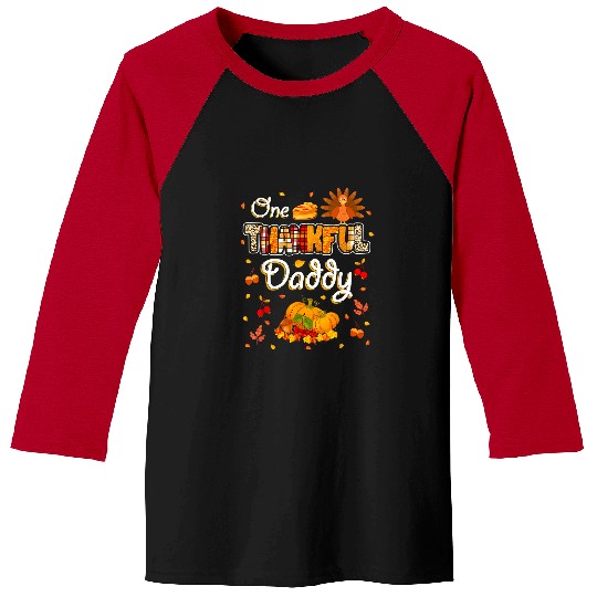 One Thankful Daddy Fall Leaves Autumn Dad Thanksgiving190 Baseball Tees