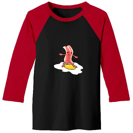 Surf Life Kawaii Bacon Surfing On Fried Egg Breakfast Egg and Bacon Baseball Tees