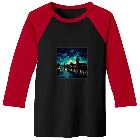 Surrealism Starry Night Charles Bridge 69 Baseball Tees