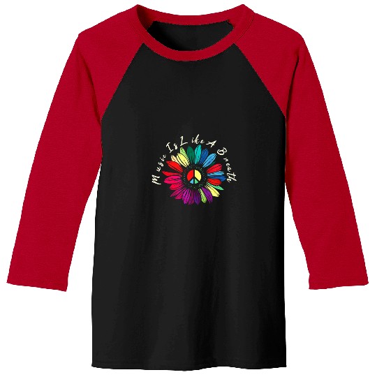 Music Is Like A Breath Hippie Sunflower Peace Sign Baseball Tees
