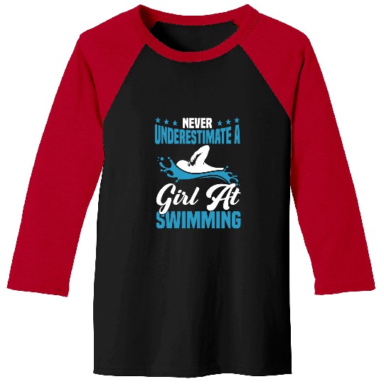 Swimming Pool Womens Funny Never Underestimate A Girl At Swimming Lifeguard Baseball Tees