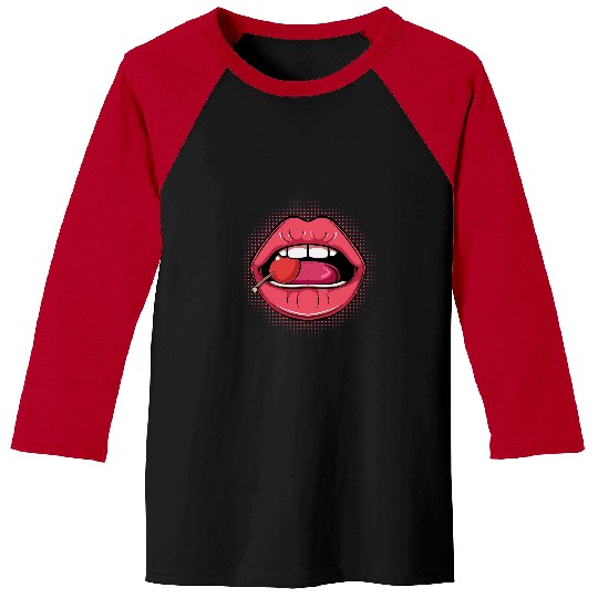 Big Glossy Red Lips Cherry Fruit Sexy Lady kisss Mouth Baseball Tees