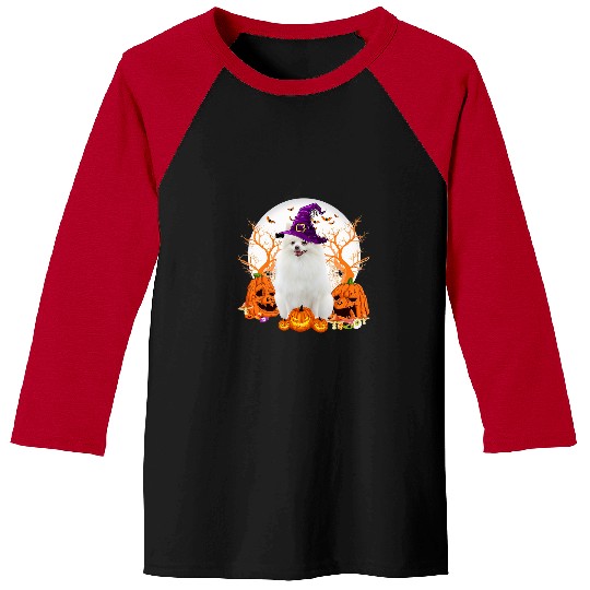 Dog Pomeranian Halloween Pomeranian Dog Jack O Lantern Pumpkin 33 Baseball Tees