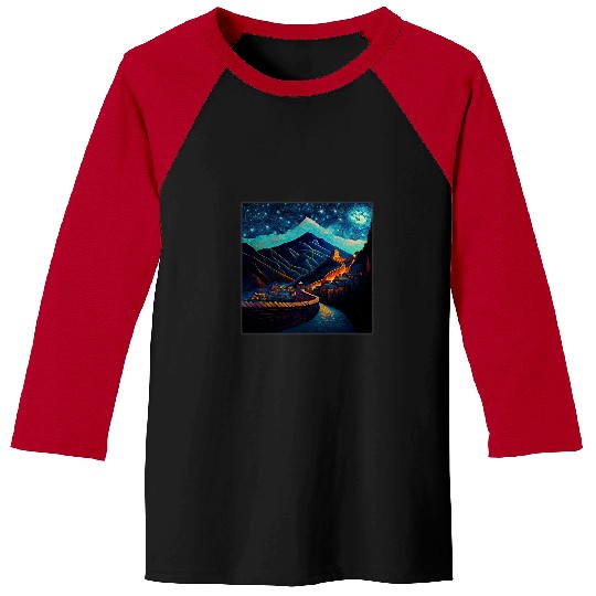 Surrealism Starry Night Great Wall of China Baseball Tees