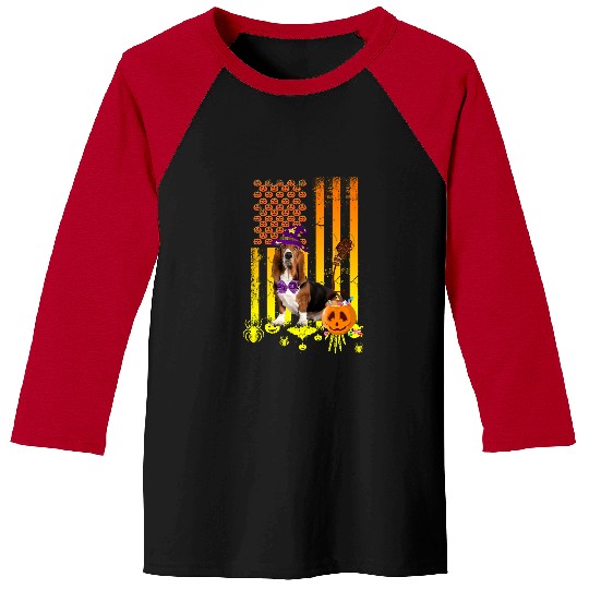 Dog Basset Hound Pumpkin American Flag Halloween Dogpng 435 paw Baseball Tees