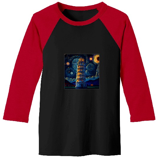 Surrealism Starry Night Tower of Pisa 69 Baseball Tees
