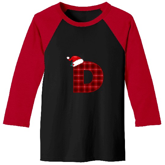Christmas Plaid Initial Letter D Monogram Santa Hat Graphic Baseball Tees