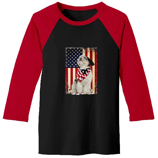 Shih Tzu American Flag 4th Of July Shih Tzu Lovers Baseball Tees