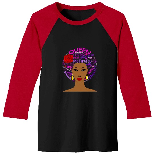 Black History Month Queen Hair Word Art Afro Women Girl Gift Baseball Tees