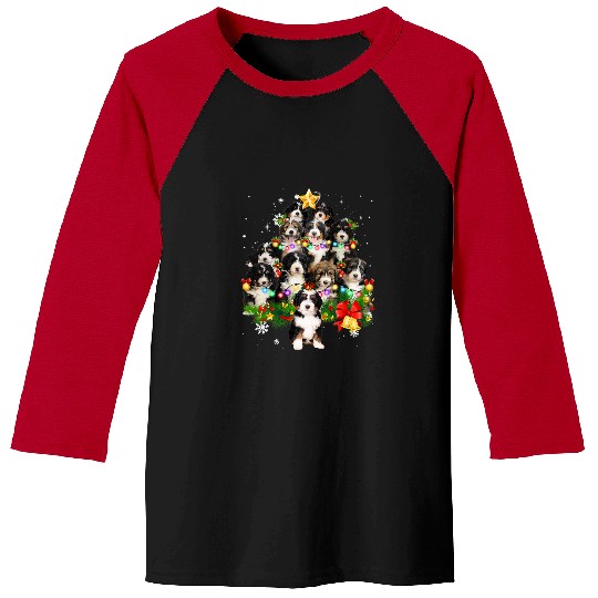 Bernedoodle Christmas Tree Lights Funny Dog xmass Gift Baseball Tees