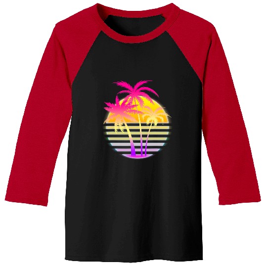 Surf Life Retro 1980s 1990s Vaporwave Palm Trees Sunset Surf Ocean Art Baseball Tees