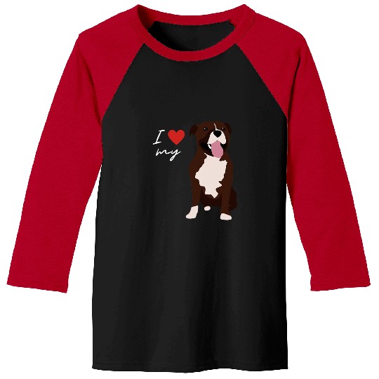 Dog Staffordshire I Love My Brown White Staffordshire Bull Terrier Dog Lover Baseball Tees