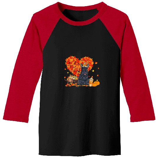 Dog Scottish Terrier Autumn Tree Fall Leaves Pumpkin Dog Lover 14 Baseball Tees