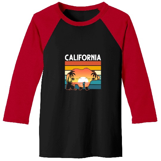 Funny Bear Retro Californian Grizzly Bear Summer Palm Trees californias Cute Bears Baseball Tees