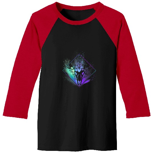 Boho Cow Skull Flowers Diamond Teal and Purple Splatter Baseball Tees