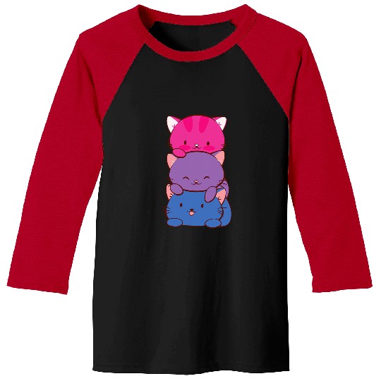Bisexual Pride Kawaii Kitty Cat Stack Anime Baseball Tees