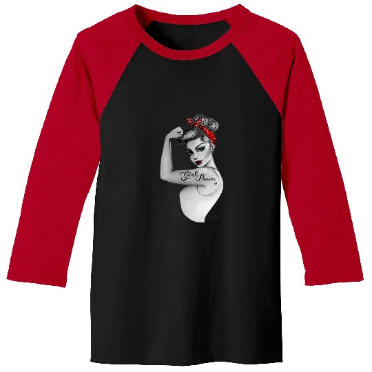 Girl Power Pin Up Art by Anne Cha Modern Rosie the Riveter Baseball Tees