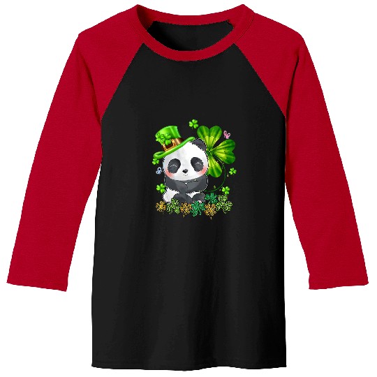 Funny Bear Happy St Patricks Day Panda Green buffalo plaids Shamrocks Cute Bears Baseball Tees