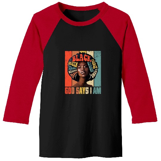 Christian Retro God Says I Am Christian Black Queen BHM Afro Girls Christ Baseball Tees