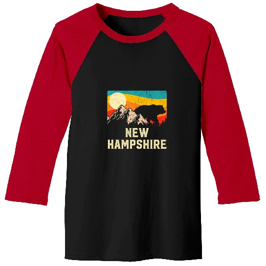 Funny Bear New Hampshire Nature Wild Bear Retro Sunset Hiking Cute Bears Baseball Tees