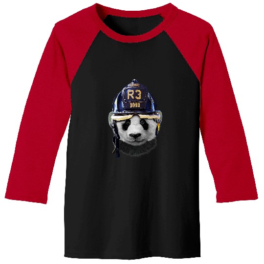 Fireman Firefighter Giant Panda in Firefighter Helmet Firemen Baseball Tees