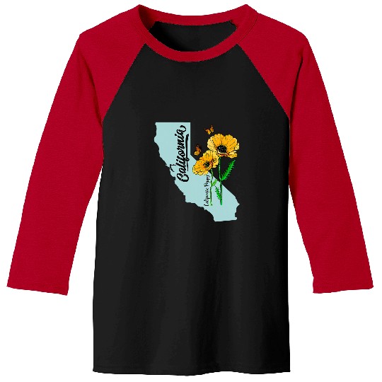 californias Poppies Flower Botanical Illustration Women Girls Baseball Tees