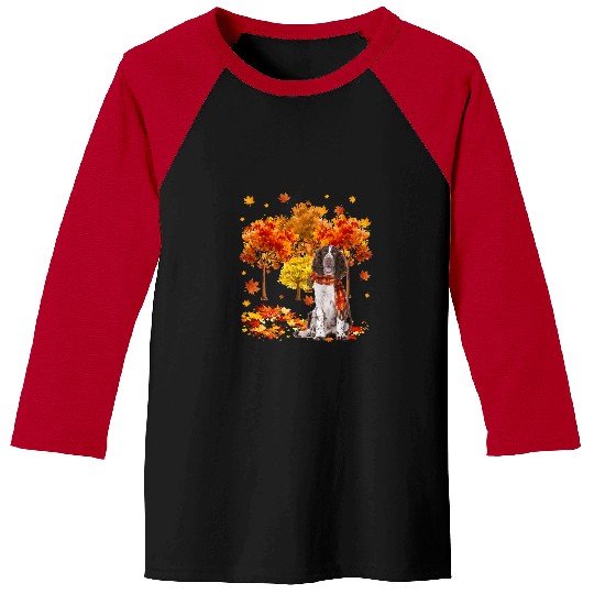 Its Fall Yall Cute English Springer Spaniel Fall Leaves Baseball Tees