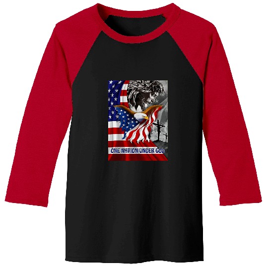 Christian One nation under God Jesus American Flag 1 Christ Baseball Tees