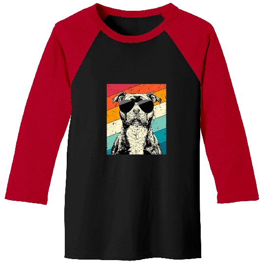 Dog Staffordshire Retro Staffordshire Bull Terrier with Sunglasses Dog Lovers Baseball Tees