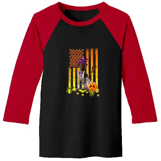 Dog German Shorthair Pointer Pumpkin American Flag Halloween Dogpng 410 paw Baseball Tees
