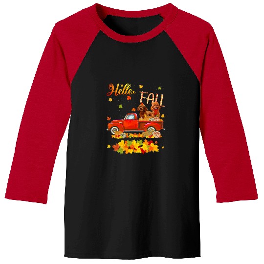 Poodles Autumn Fall Pumpkin Truck Mappe Thanksgiving Women252 Poodle dog Baseball Tees