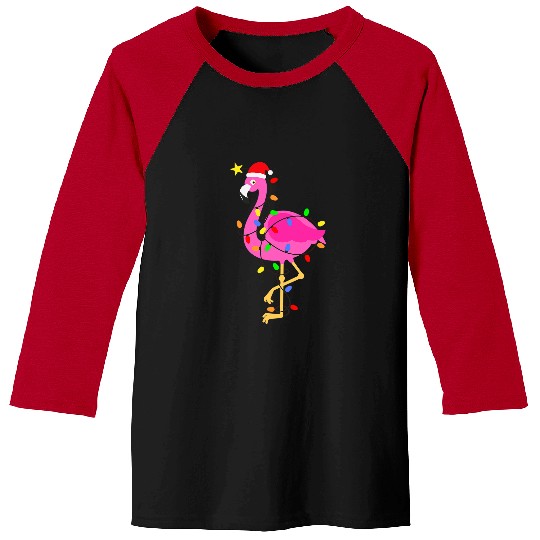 Pink Flamingo Funny Pink Flamingo in Santa Hat Christmas in July Men Women 1 Flamingos Baseball Tees