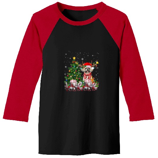 Shih Tzu Dog Christmas Tree Lights Santa Pajamas Xmas Baseball Tees