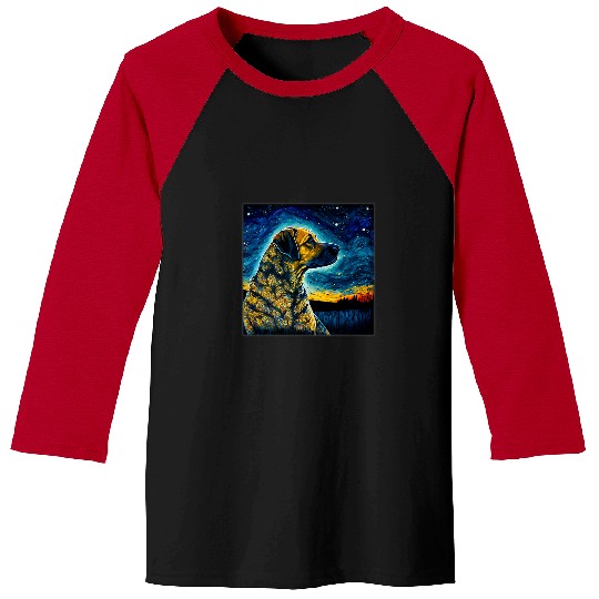 Surrealism Starry Night Black Mouth Cur Dog 1 Baseball Tees
