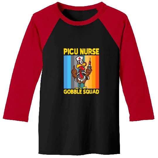 Nursing vintages Turkey Happy Thanksgiving PICU nurses Gobble Squad Baseball Tees