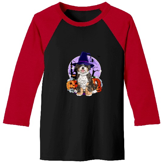 Cute Bernedoodle Halloween Witch Pumpkin Baseball Tees