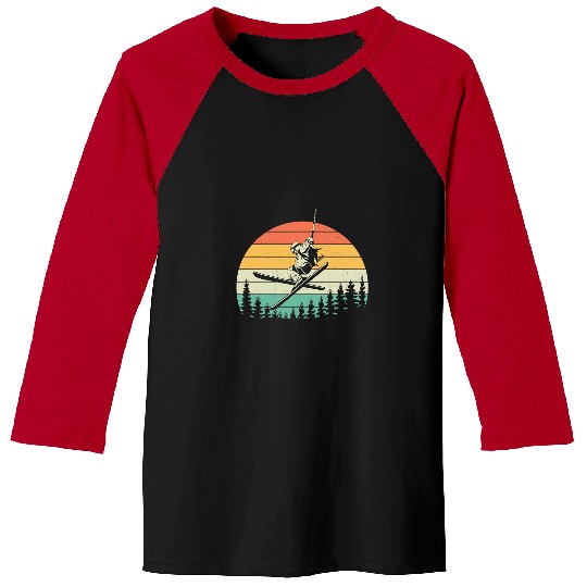 Skiing Ski Retro Sunset Skiing Winter Sports Ski Resort Vacation Baseball Tees