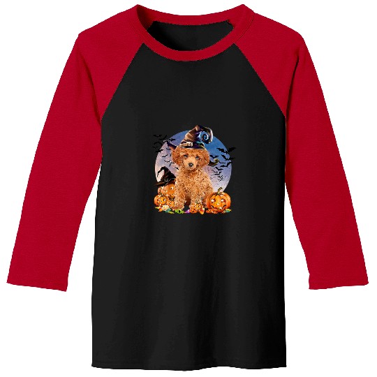 Poodles Halloween Toy Poodle Jack O Lantern Pumpkin Moon 65 Poodle dog Baseball Tees