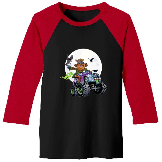 Scarecrow Monster Truck Creepy Halloween Jack O Lantern Kids Baseball Tees